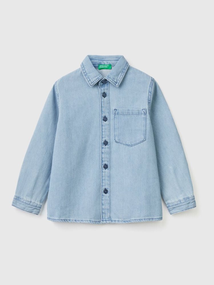 Benetton Denim Breast Pocket Overhemd Kinderen Blauw | BE484801