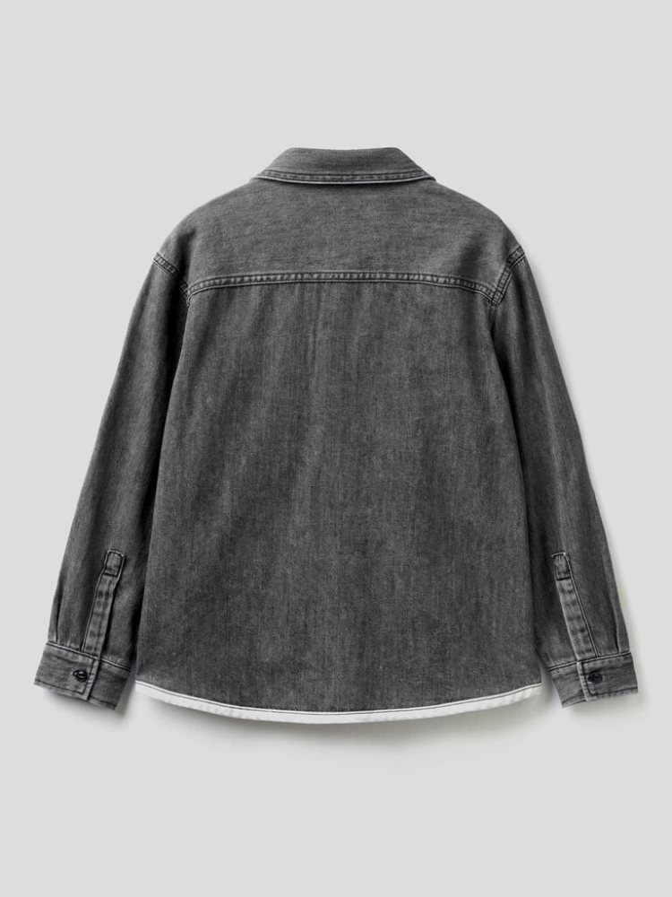 Benetton Denim Breast Pocket Overhemd Kinderen Zwart | BE811202