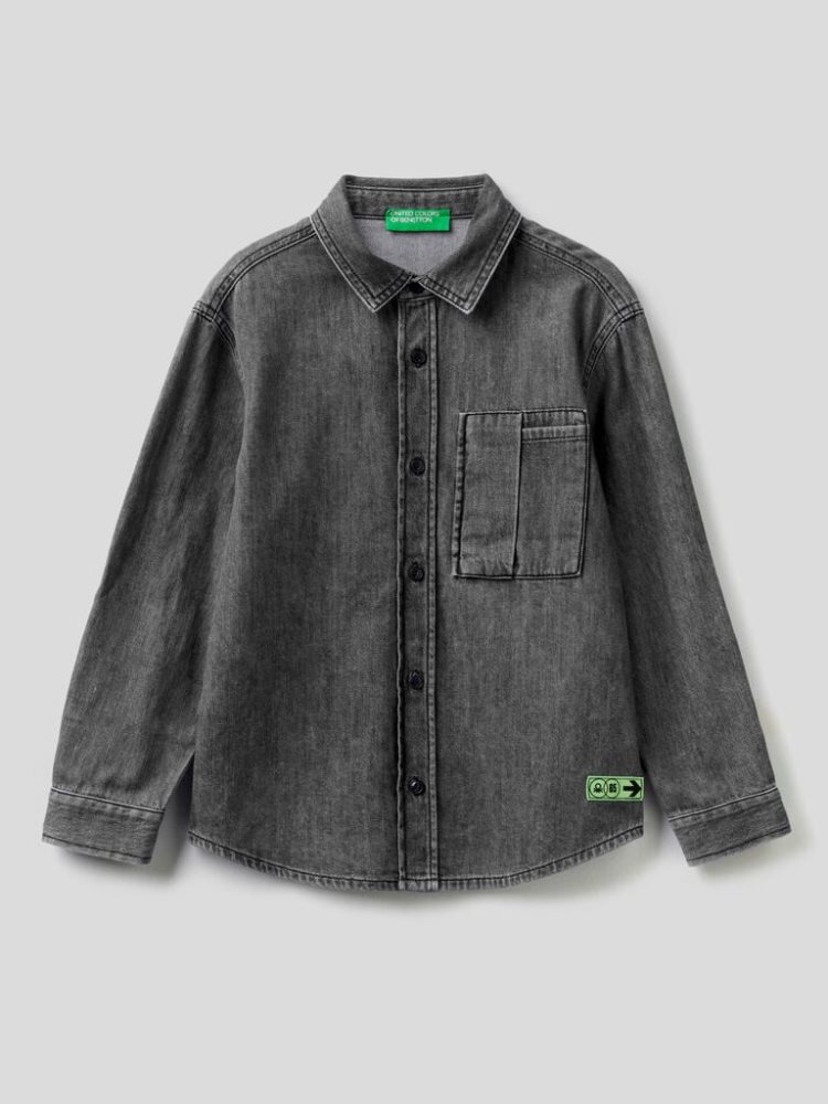 Benetton Denim Breast Pocket Overhemd Kinderen Zwart | BE811202