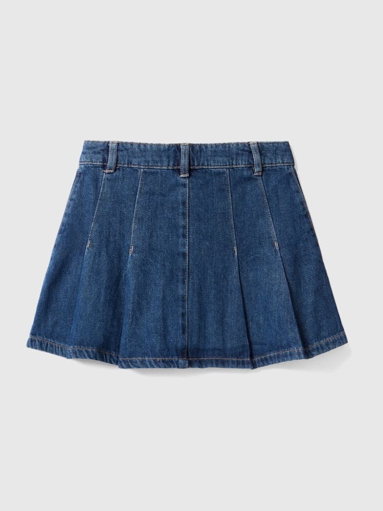 Benetton Denim Pleats Mini Rokken Kinderen Blauw | BE313590