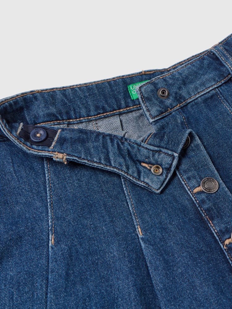 Benetton Denim Pleats Mini Rokken Kinderen Blauw | BE313590