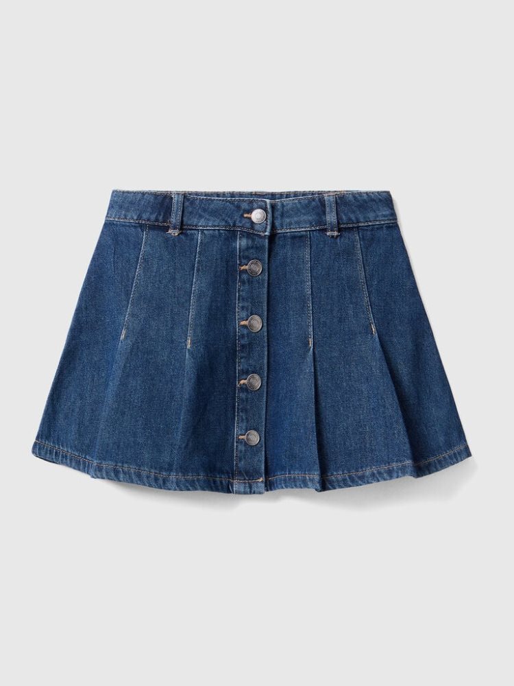 Benetton Denim Pleats Mini Rokken Kinderen Blauw | BE313590