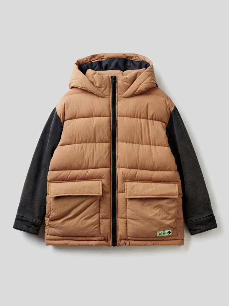 Benetton Denim Sleeves Padded Jackets Kinderen Camel | BE268190