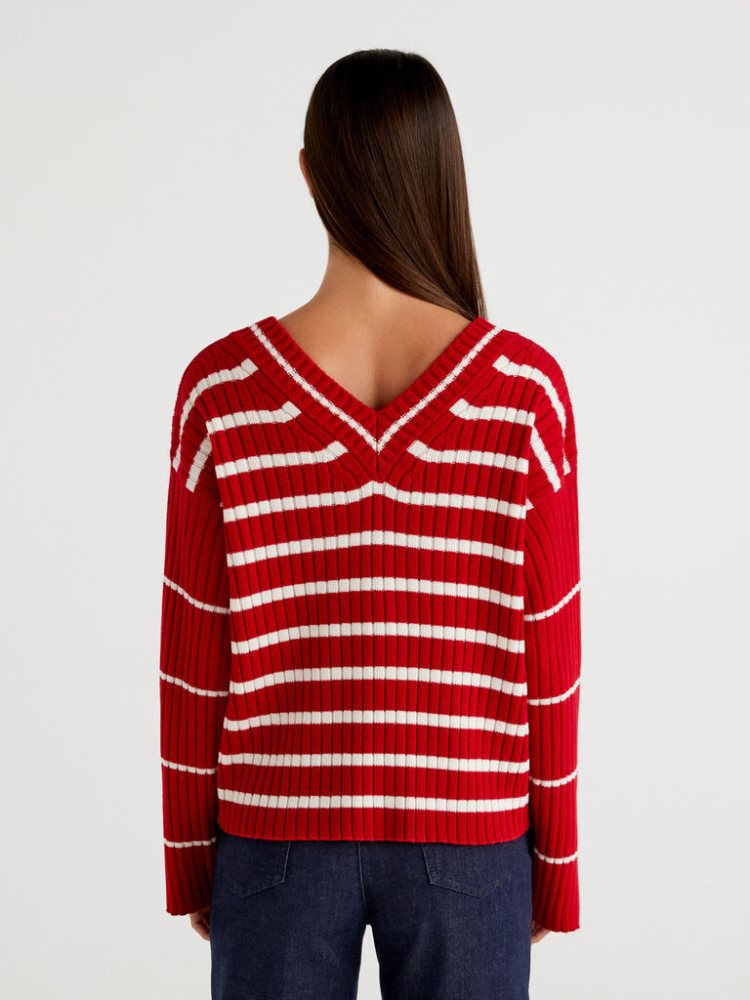 Benetton Double Fit V-neck Sweaters Dames Rood | BE094480