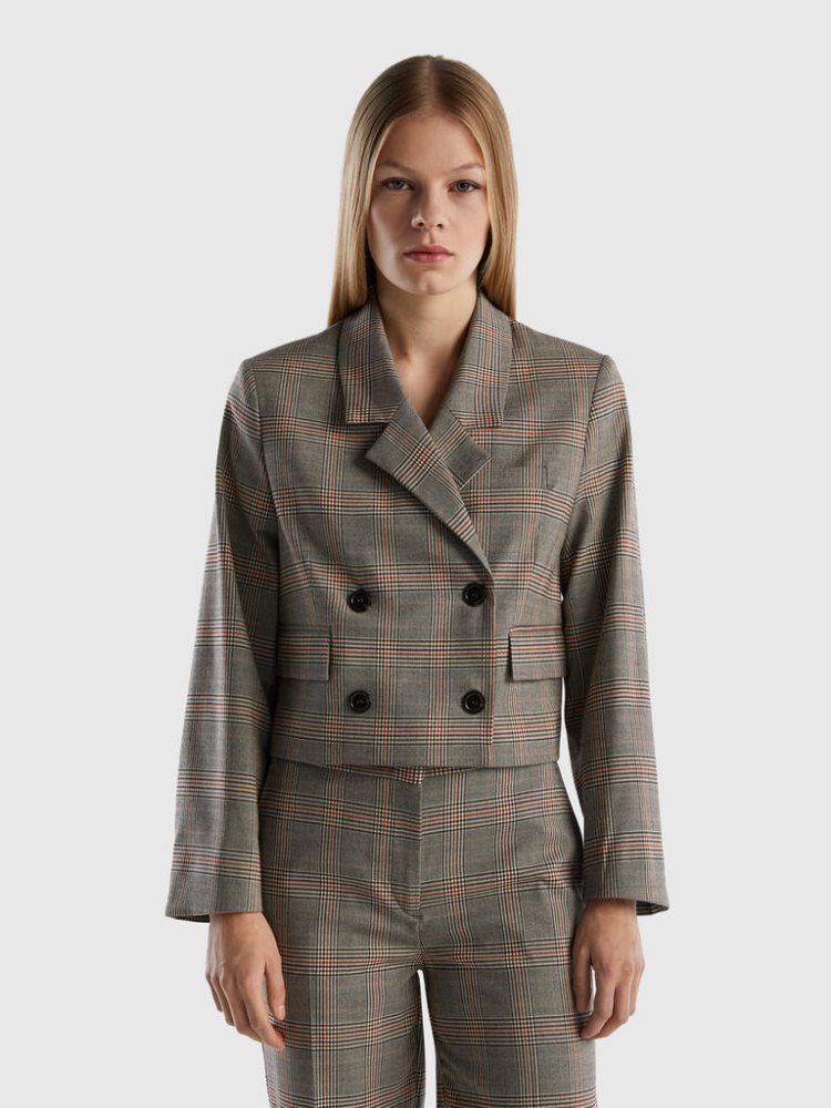 Benetton Double-breasted Flannel Blazer Dames Bruin | BE355235