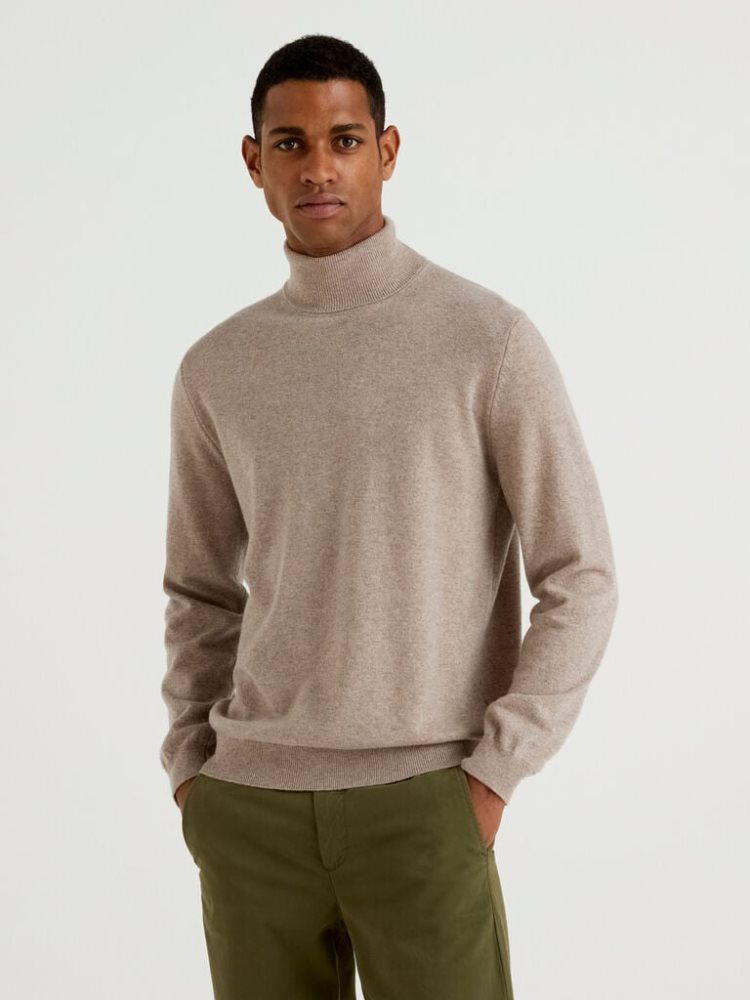 Benetton Dove Gray Pure Merino Wol Turtleneck High Neck Sweaters Heren Grijs | BE171687