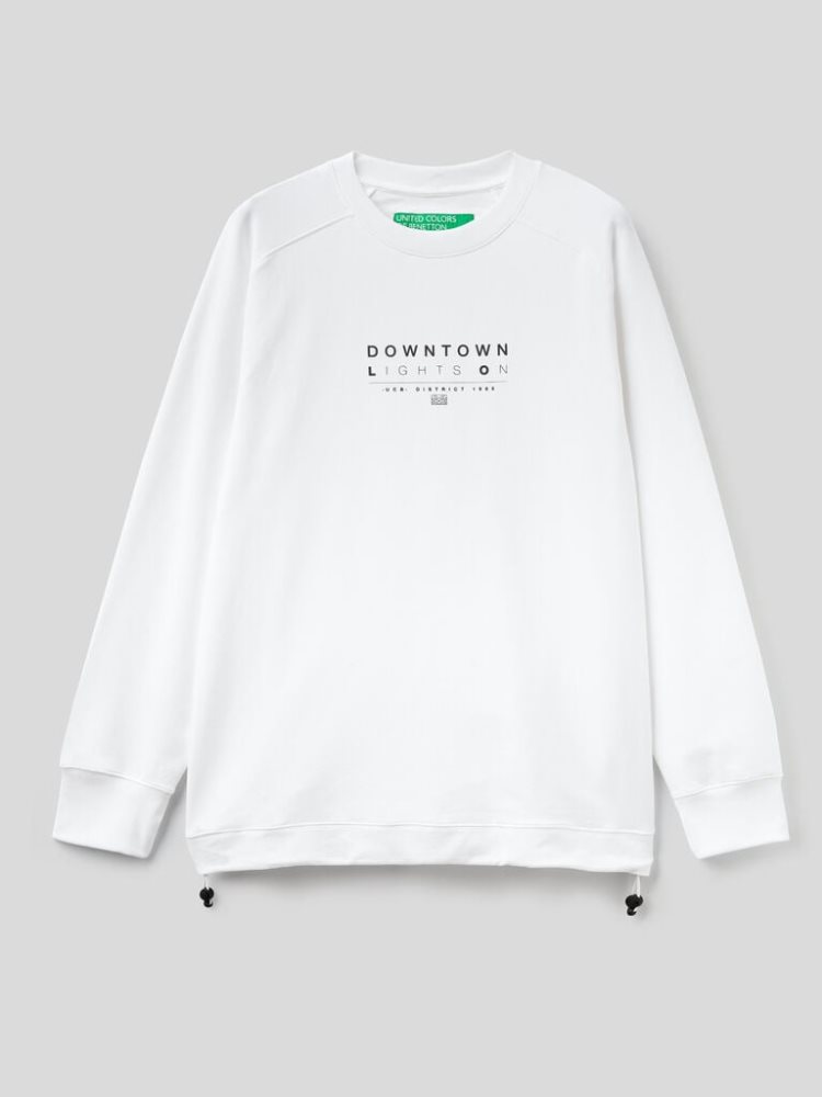 Benetton Drawstring At The Bottom Sweatshirt Heren Wit | BE565154