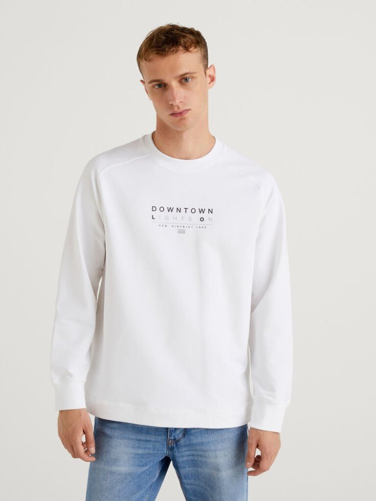 Benetton Drawstring At The Bottom Sweatshirt Heren Wit | BE565154