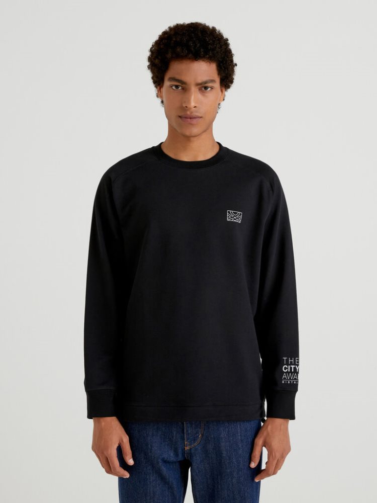 Benetton Drawstring At The Bottom Sweatshirt Heren Zwart | BE779057