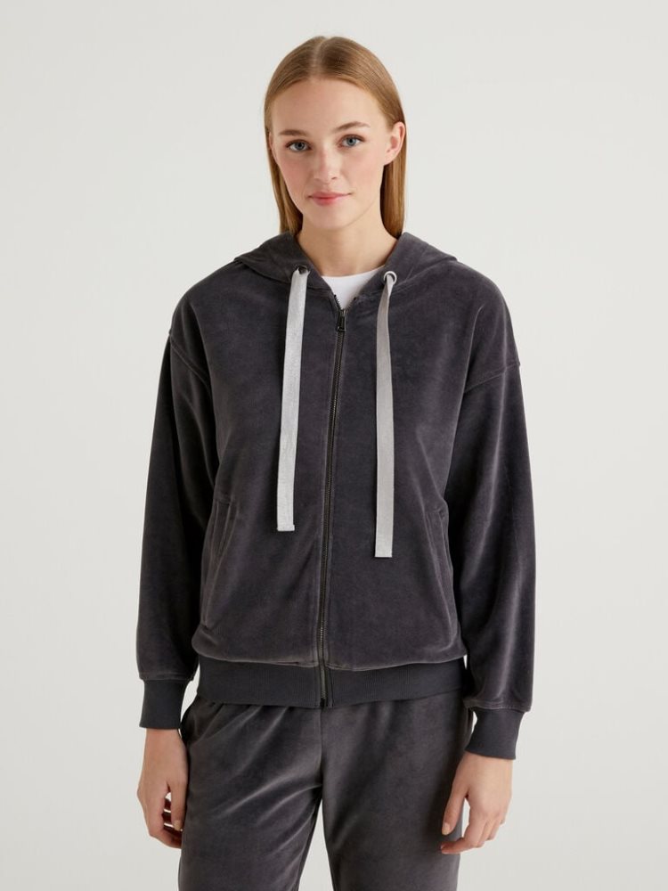 Benetton Drawstring Lurex Hoodie Dames Donkergrijs | BE954059