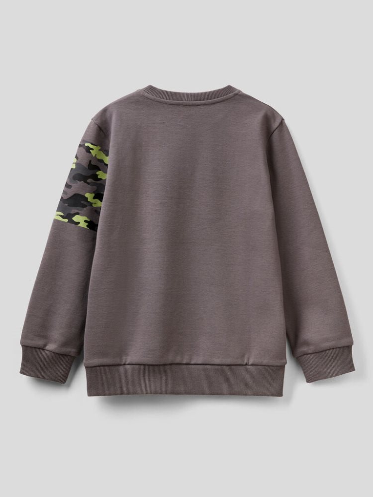 Benetton Embossed Print Sweatshirt Kinderen Grijs | BE209132