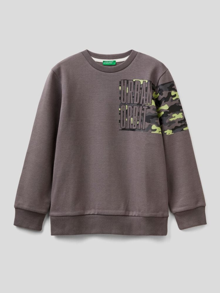 Benetton Embossed Print Sweatshirt Kinderen Grijs | BE209132