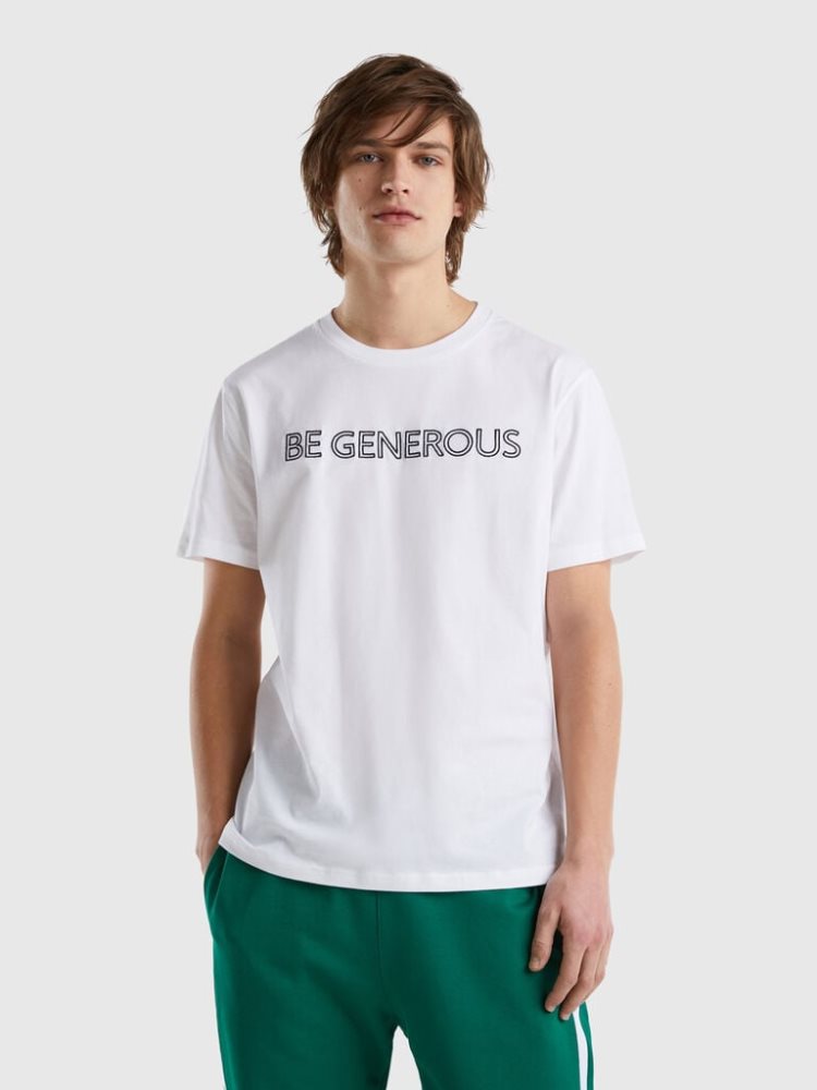 Benetton Embroidered Slogan Short Sleeve T-shirts Heren Wit | BE639185