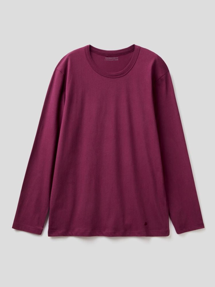 Benetton Embroidery Long Fiber Katoenen T-shirts Heren Plum | BE860851