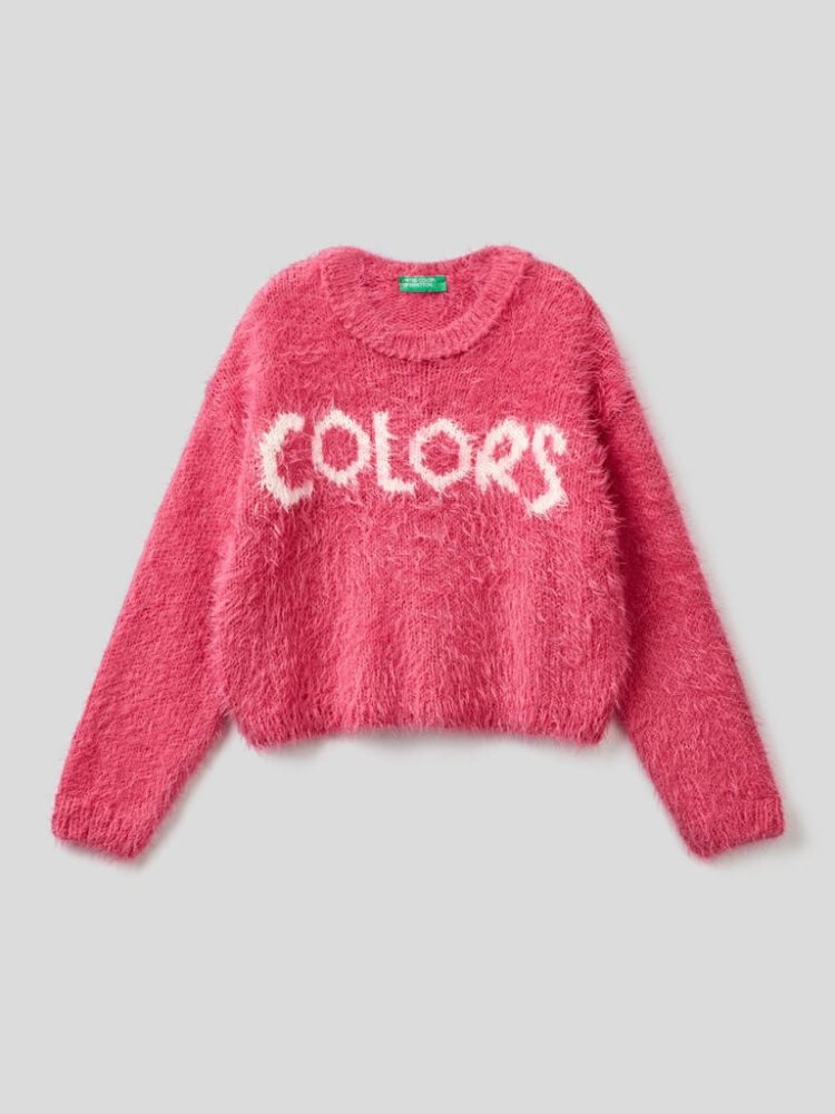 Benetton Faux Fur Inlay Truien Kinderen Fuchsie | BE056285