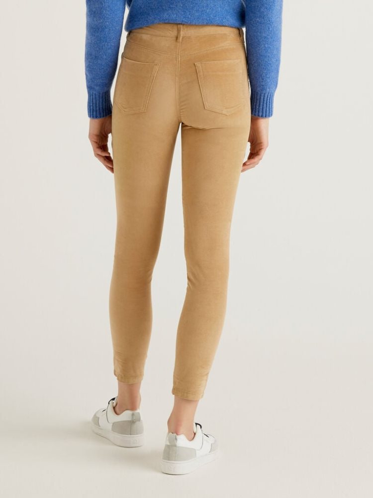 Benetton Five Pocket Velvet Broek Dames Beige | BE488998