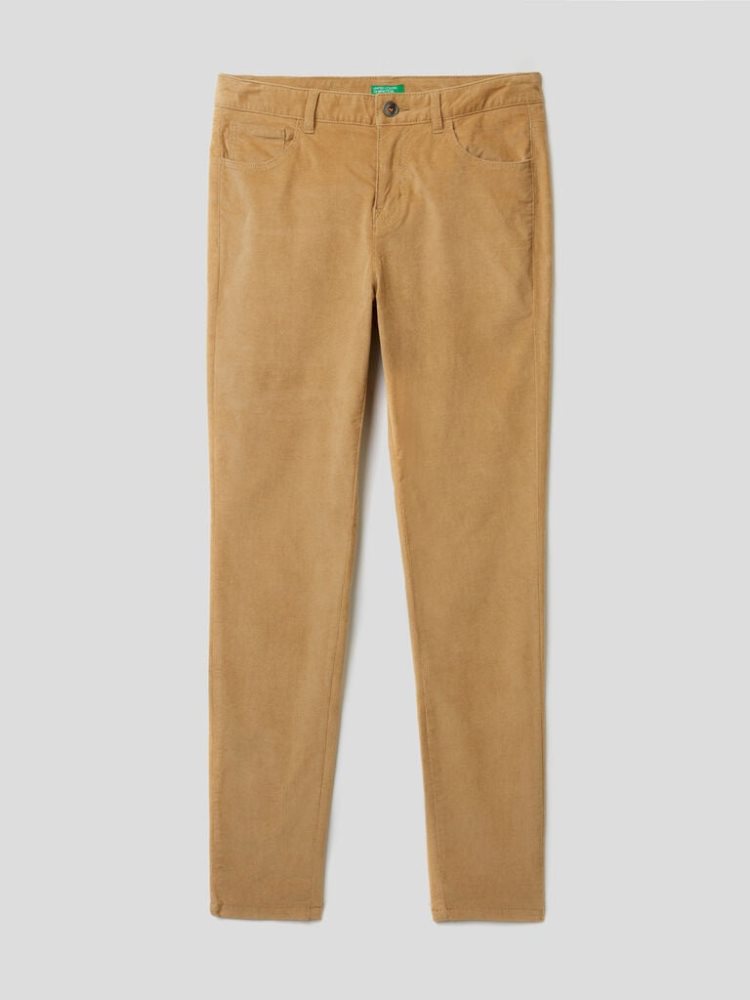 Benetton Five Pocket Velvet Broek Dames Beige | BE488998