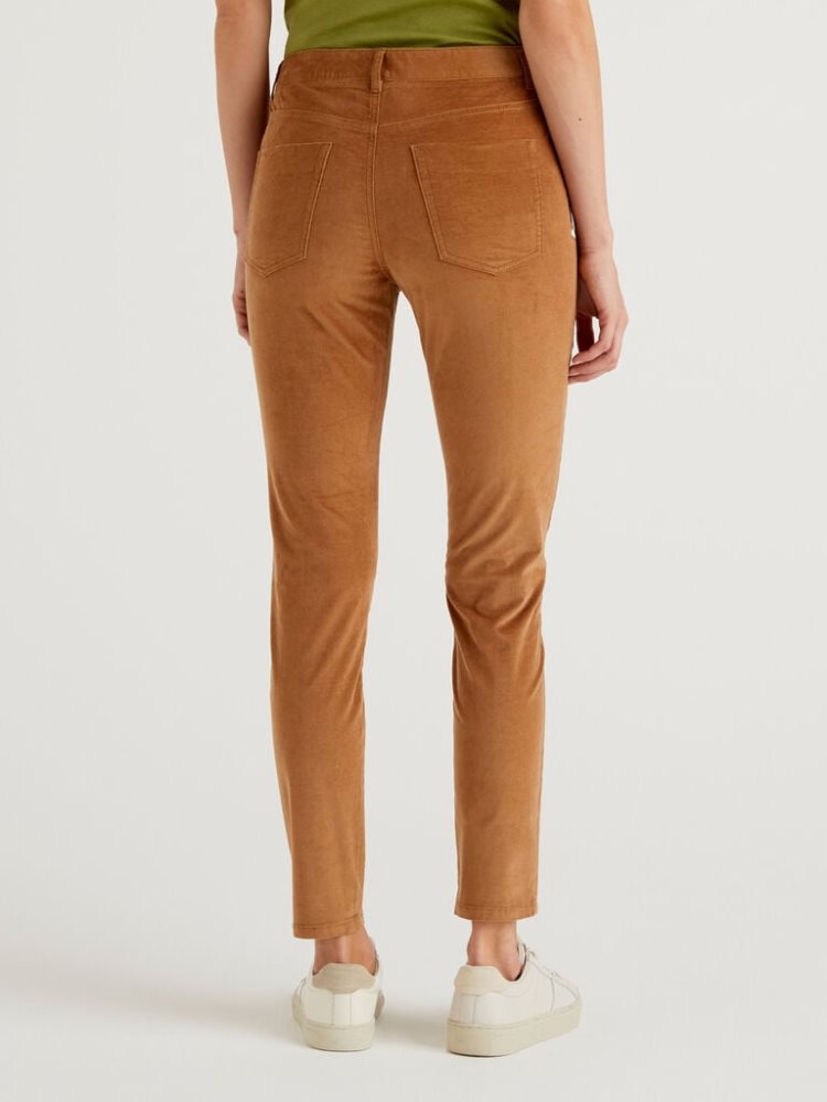 Benetton Five Pocket Velvet Broek Dames Camel | BE572130