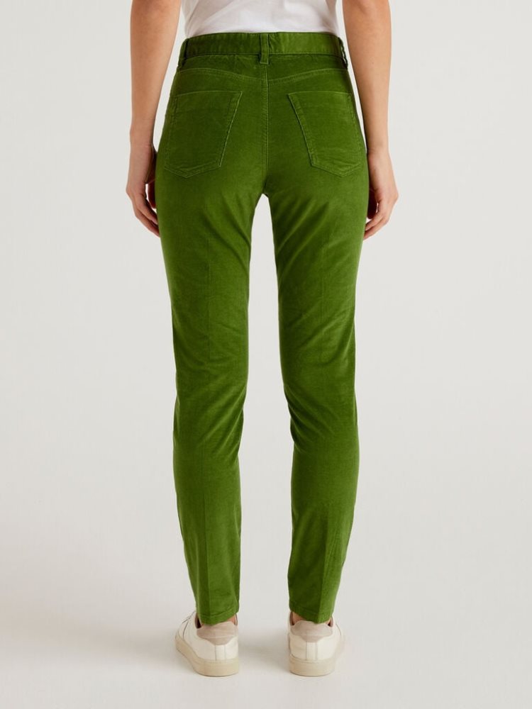 Benetton Five Pocket Velvet Broek Dames Olijfgroen Groen | BE752793