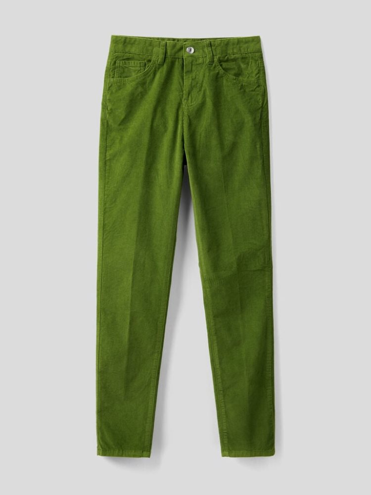 Benetton Five Pocket Velvet Broek Dames Olijfgroen Groen | BE752793