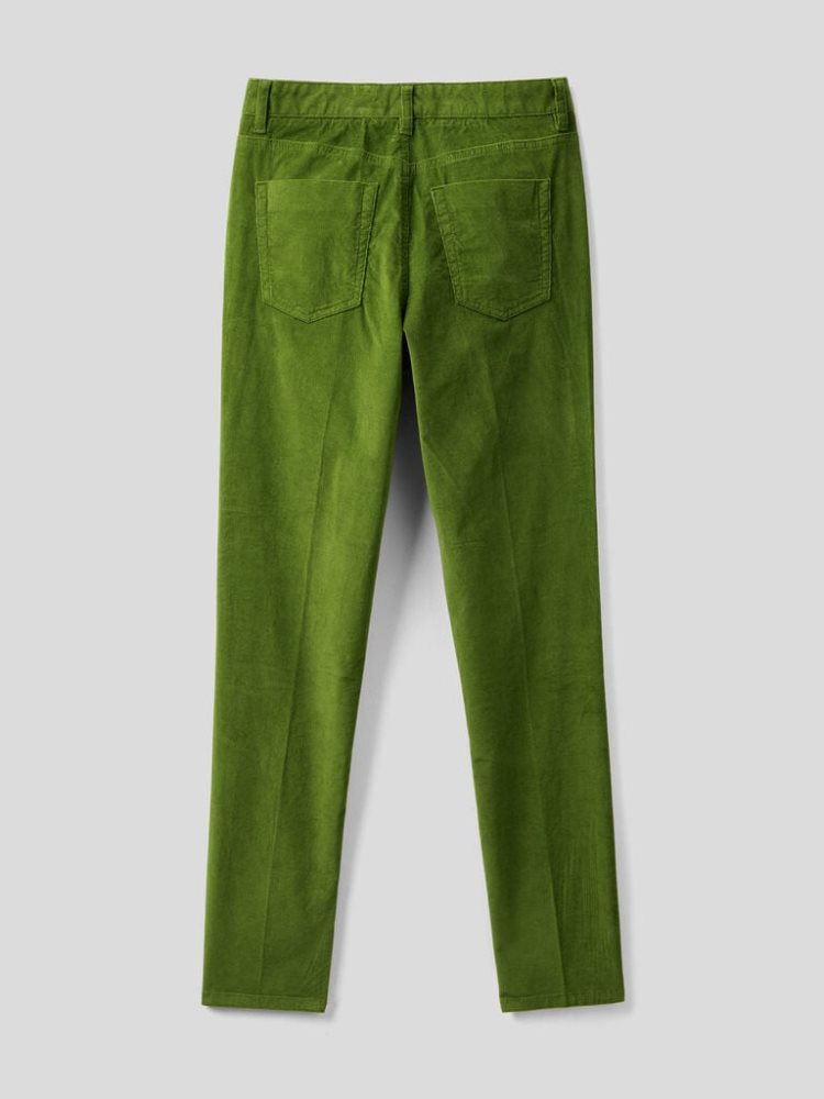 Benetton Five Pocket Velvet Broek Dames Olijfgroen Groen | BE752793