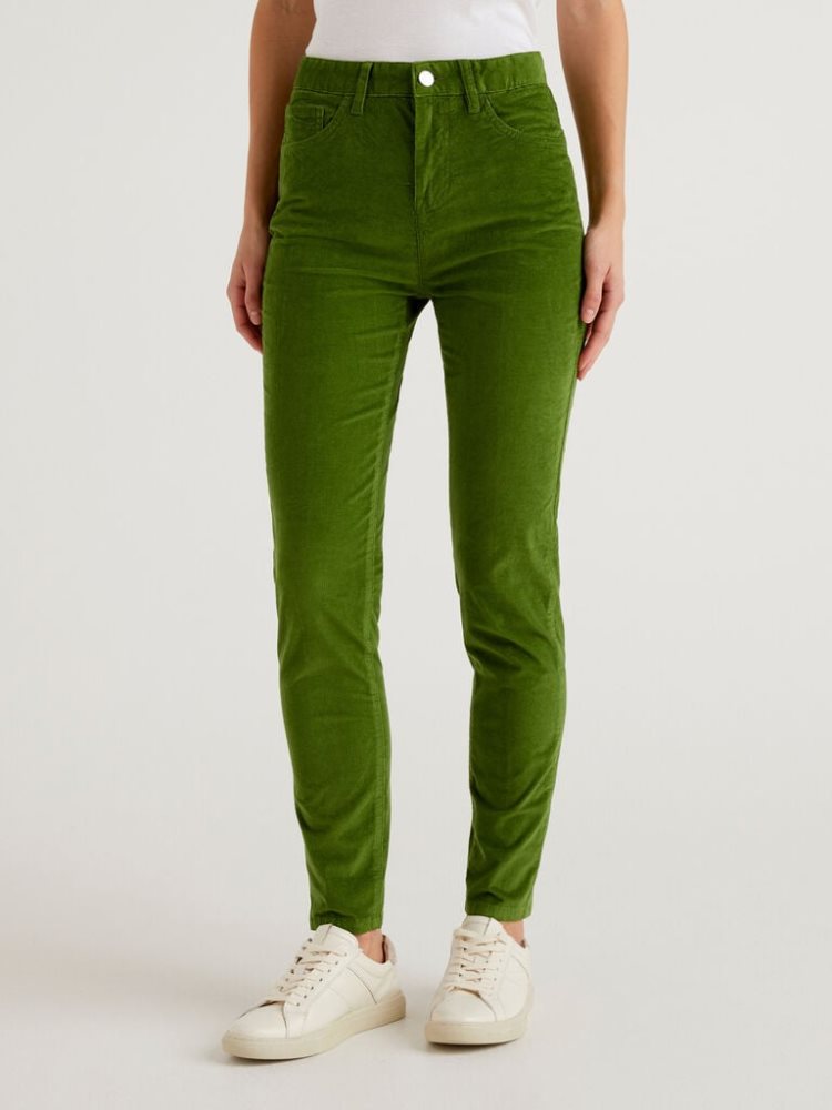 Benetton Five Pocket Velvet Broek Dames Olijfgroen Groen | BE752793