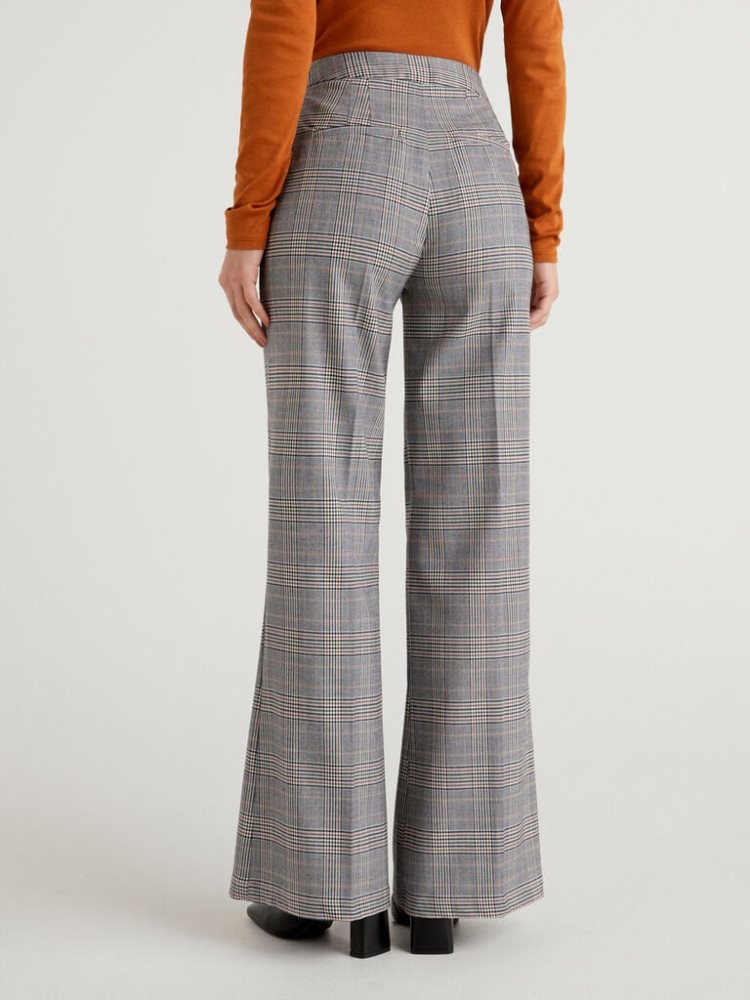 Benetton Flannel Pattern Broek Dames Grijs | BE990042