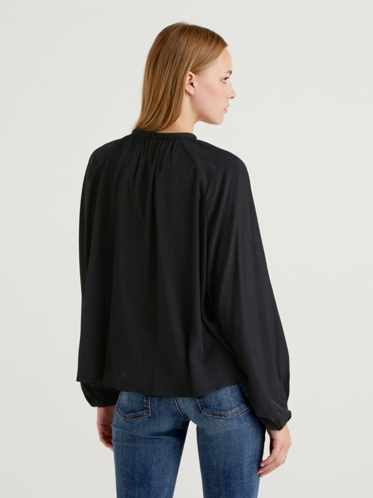 Benetton Flared Puff Sleeves Blouse Dames Zwart | BE938677