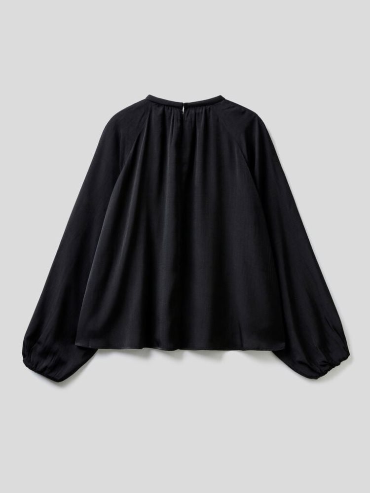 Benetton Flared Puff Sleeves Blouse Dames Zwart | BE938677