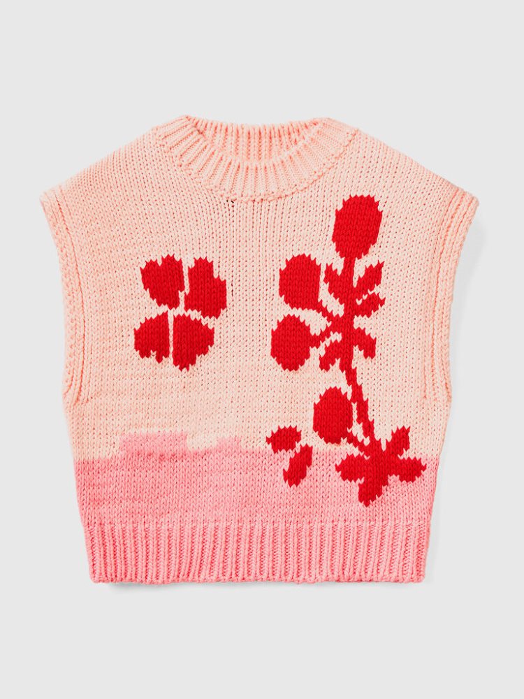 Benetton Floral Inlay Gilet Dames Roze | BE499308