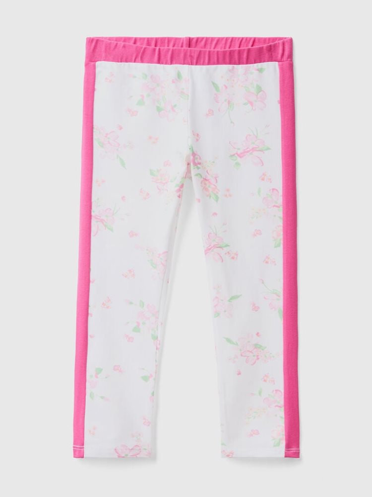 Benetton Floral Print Leggings Kinderen Wit | BE219021