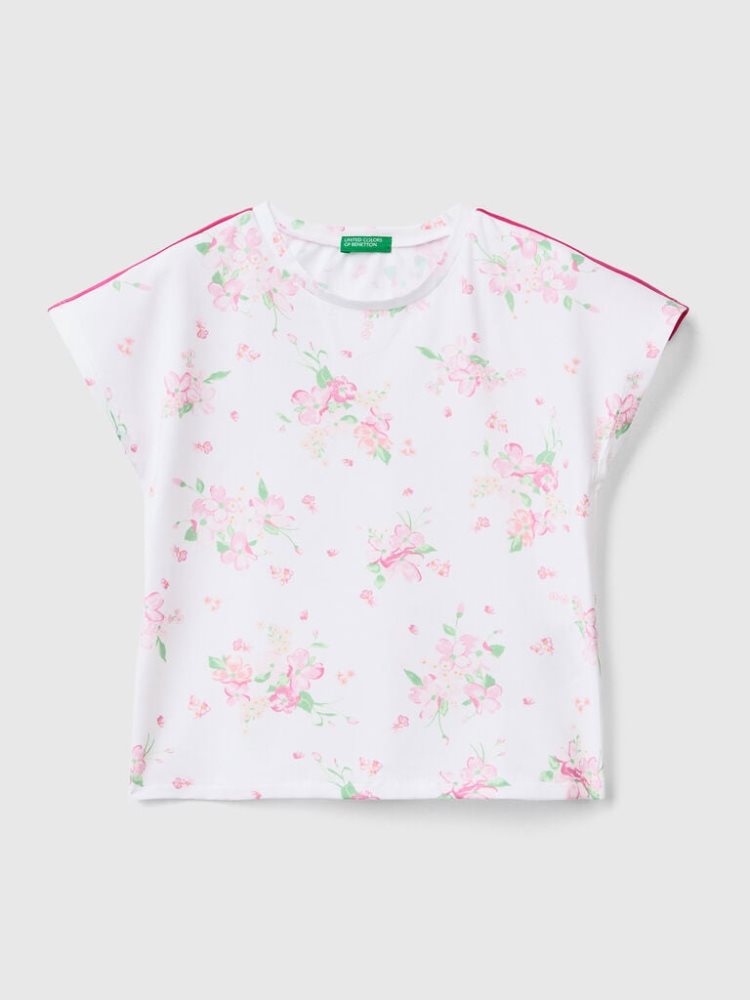 Benetton Floral Print Short Sleeve T-shirts Kinderen Wit | BE143591