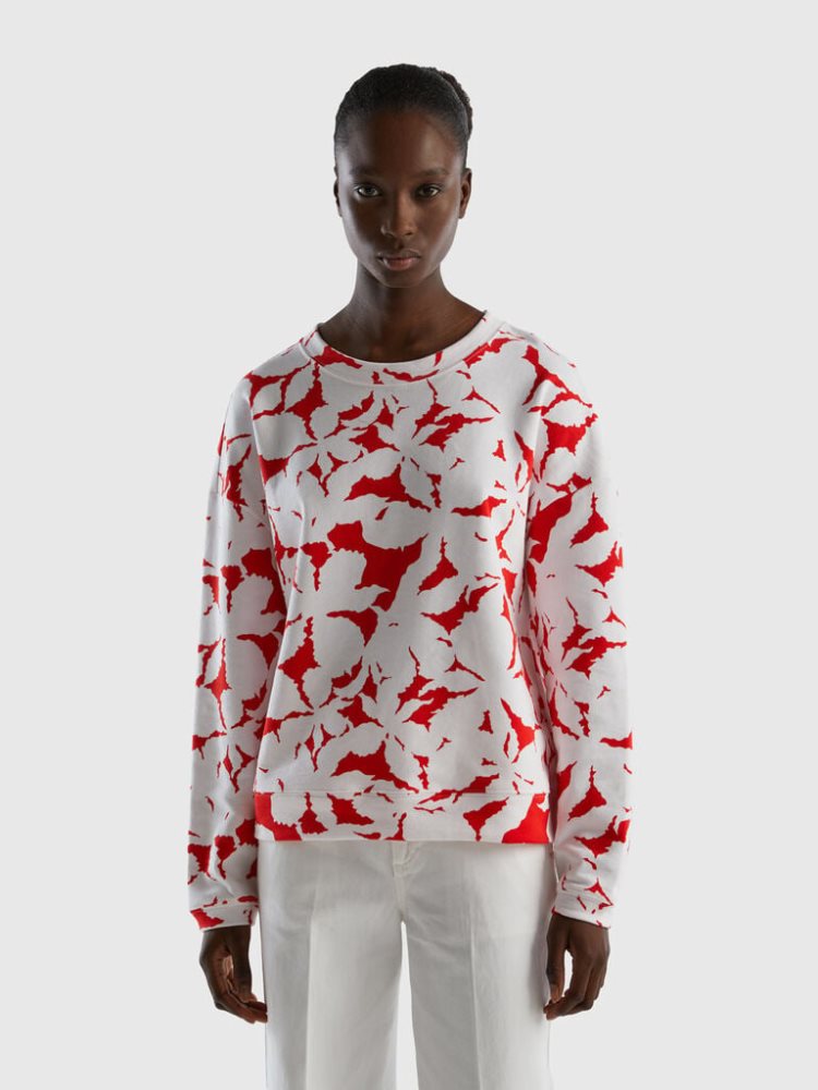 Benetton Floral Print Sweatshirt Dames Rood | BE022395