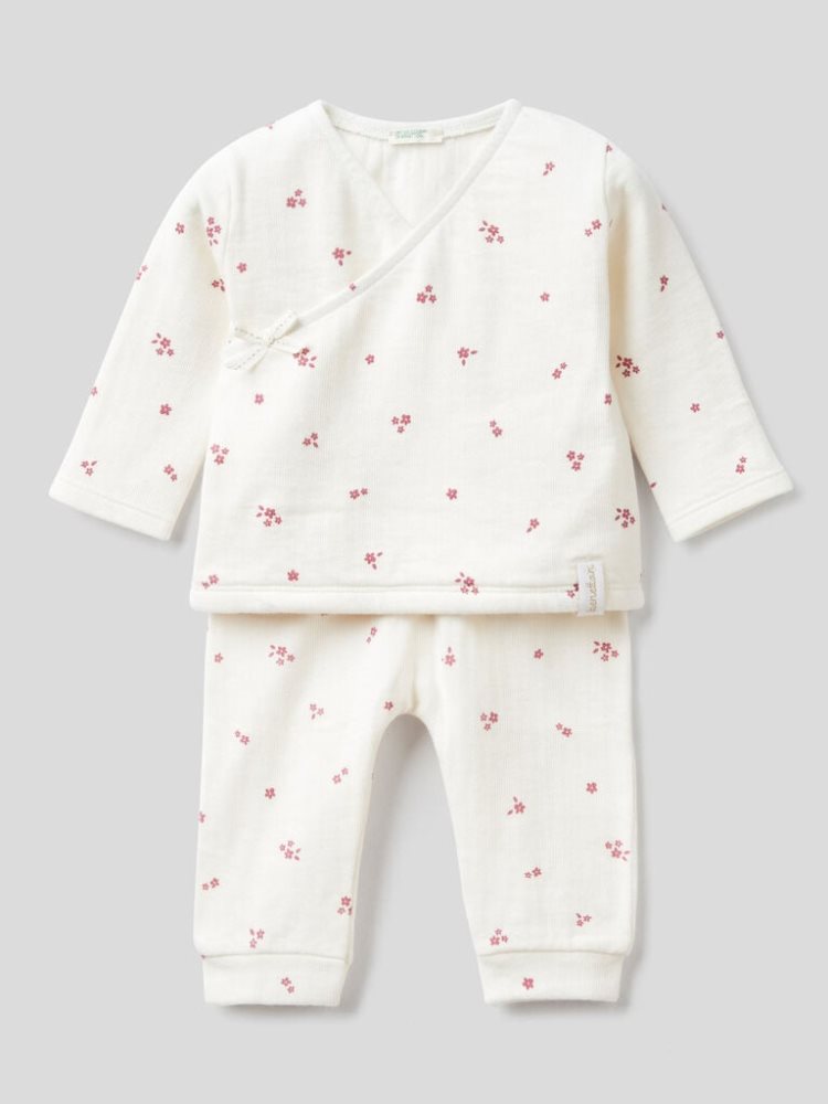 Benetton Floral T-shirt And Trousers Outfit Dungarees Kinderen Wit | BE156915