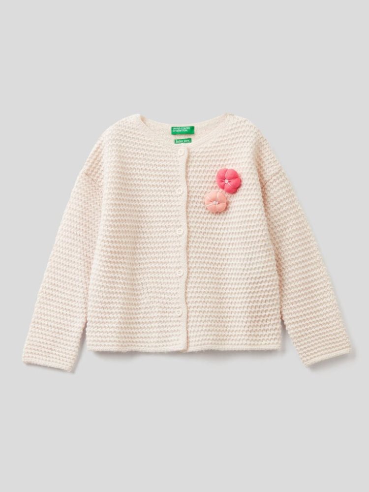 Benetton Flower Patch Cardigan Kinderen Wit | BE252810