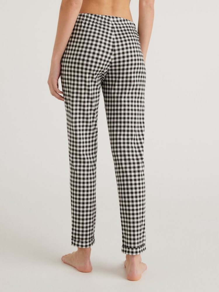 Benetton Flowy Check Broek Dames Zwart | BE693876