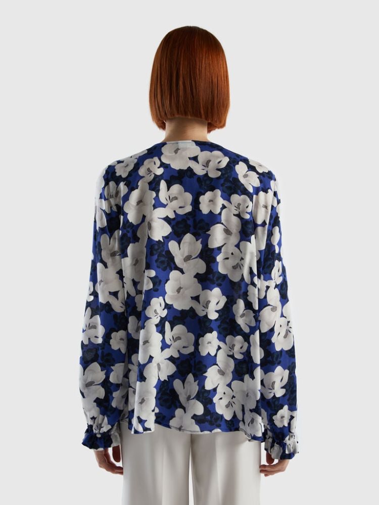 Benetton Flowy Flowery Blouse Dames Blauw | BE579484