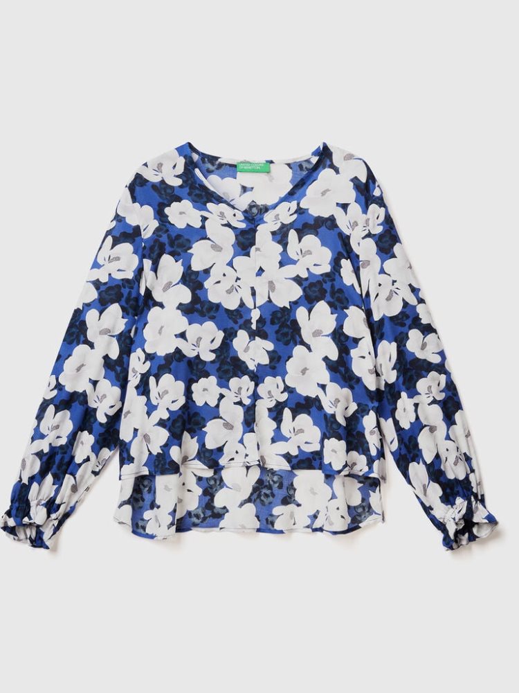 Benetton Flowy Flowery Blouse Dames Blauw | BE579484