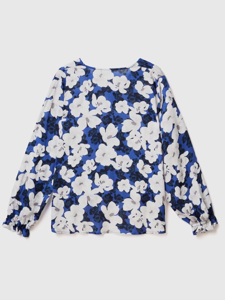 Benetton Flowy Flowery Blouse Dames Blauw | BE579484