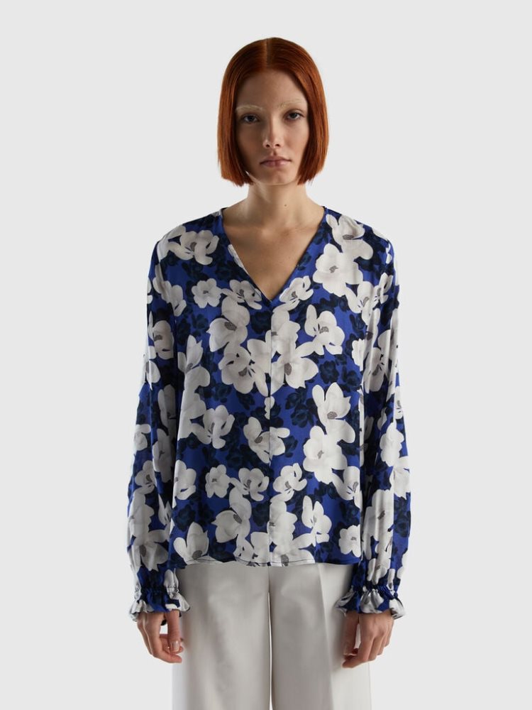 Benetton Flowy Flowery Blouse Dames Blauw | BE579484