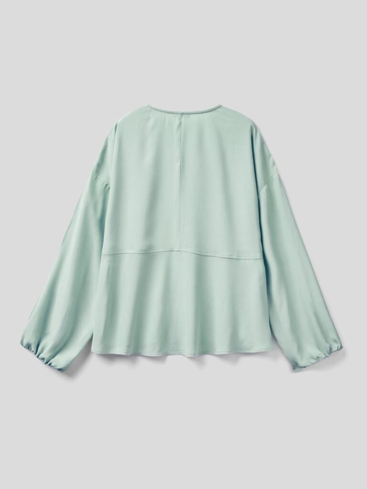 Benetton Flowy Frill Blouse Dames Aqua | BE667745