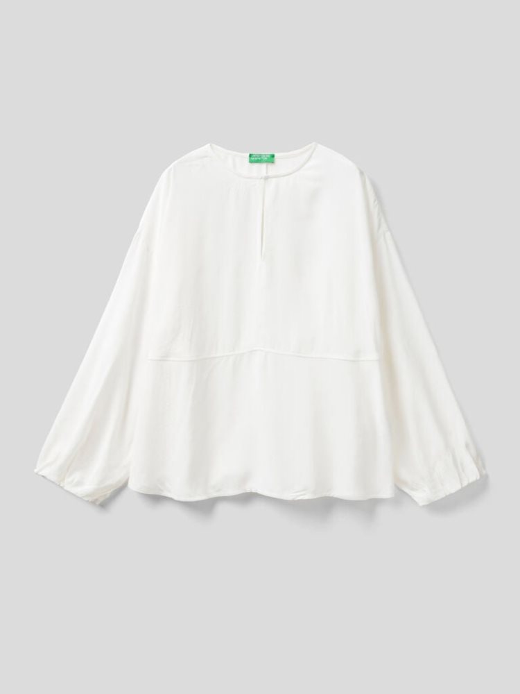 Benetton Flowy Frill Blouse Dames Wit | BE491959