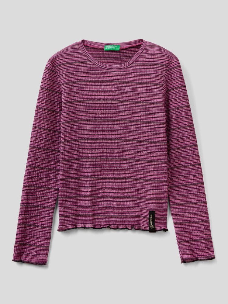 Benetton Flowy Lurex Long Sleeve T-shirts Kinderen Fuchsie | BE559363