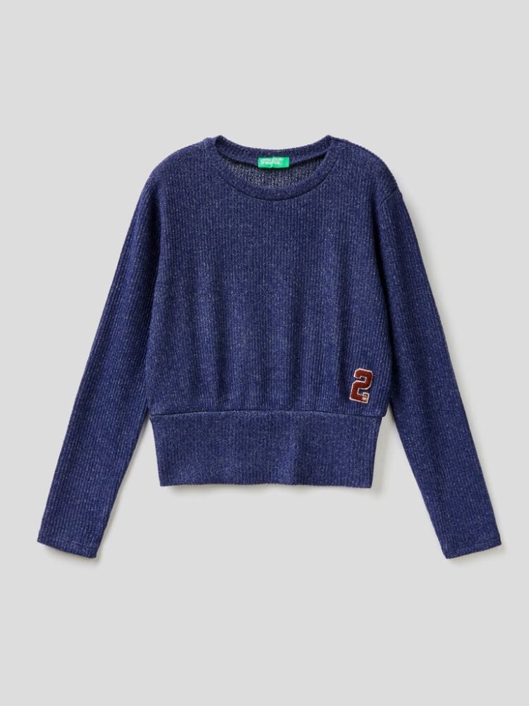 Benetton Flowy Patch Long Sleeve T-shirts Kinderen Donkerblauw | BE169052