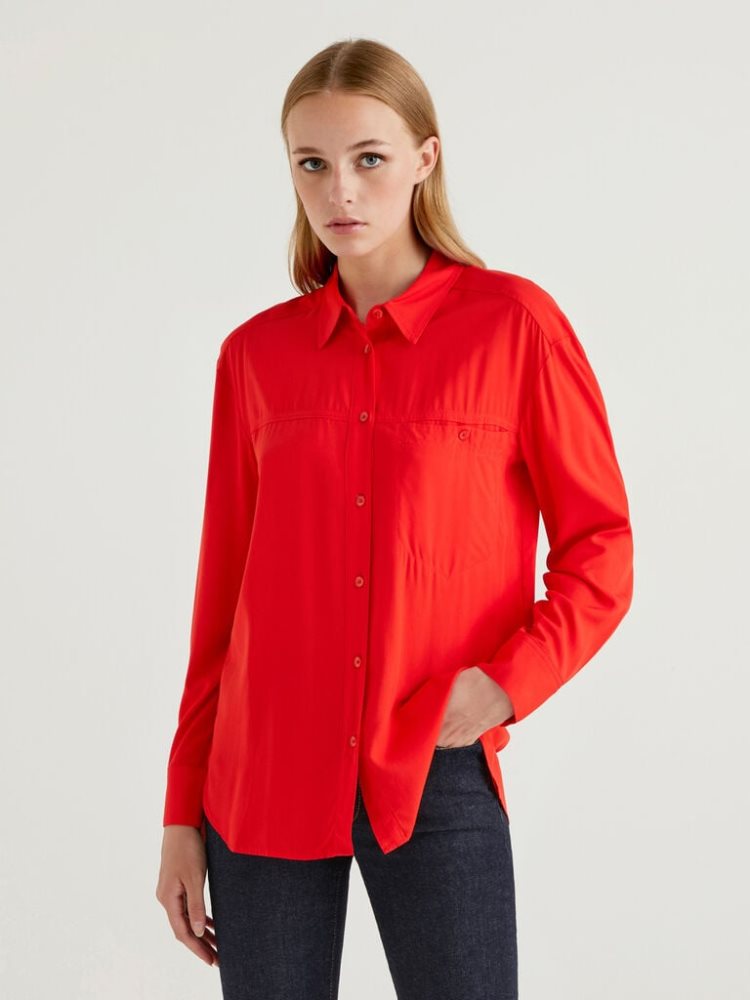 Benetton Flowy Pocket Overhemd Dames Rood | BE177658