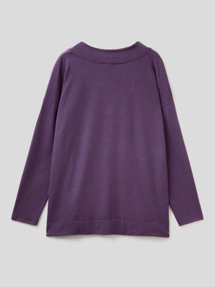 Benetton Flowy V-neck T-shirts Dames Plum | BE181634