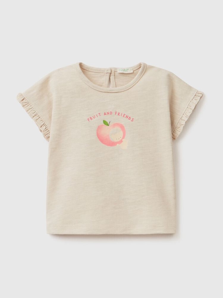 Benetton Fruit Print T-shirts Kinderen Beige | BE512356