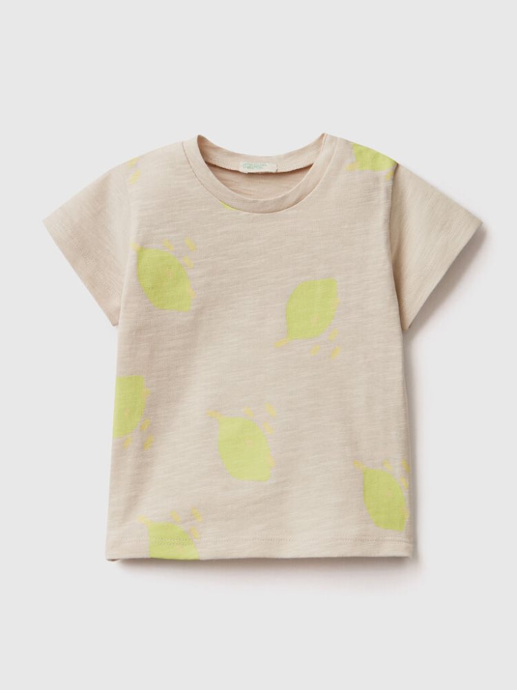 Benetton Fruit Print T-shirts Kinderen Beige | BE891212