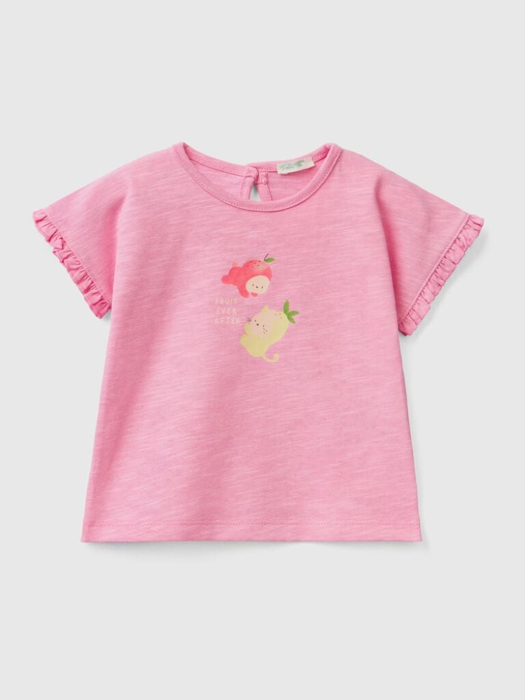 Benetton Fruit Print T-shirts Kinderen Roze | BE948620