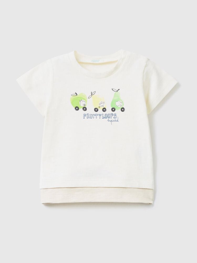 Benetton Fruit Print T-shirts Kinderen Wit | BE536964